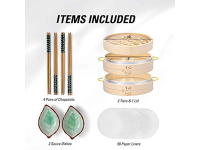 Cestello per Cottura a Vapore in Bambù a 3 Strati per Cucina