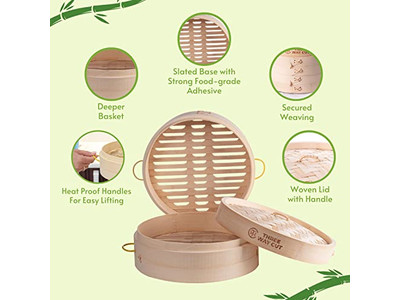 Cestello per Cottura a Vapore in Bambù Pieghevole da 10 Pollici