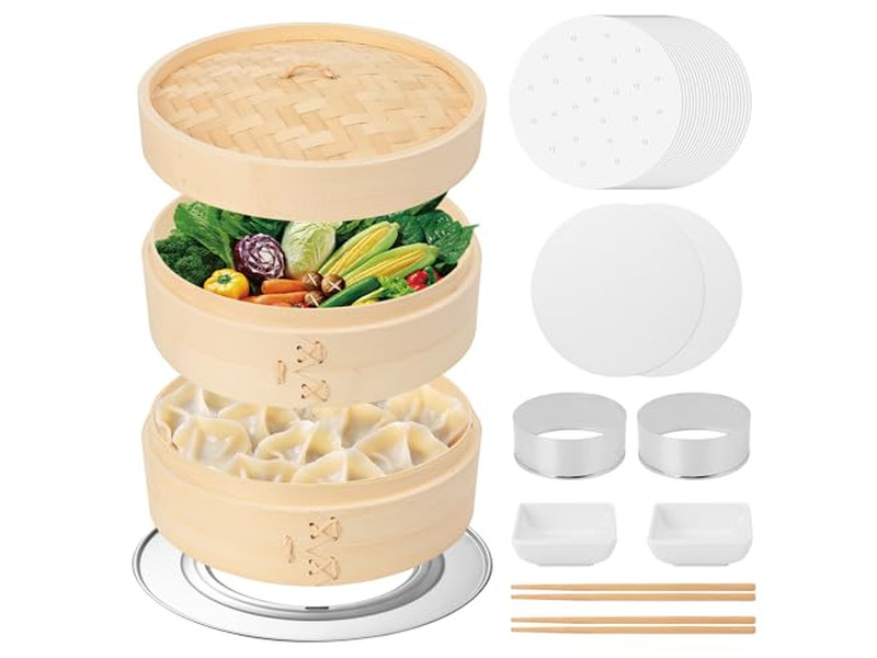 Cestello a Vapore in Bambù per Alimenti con Silicone