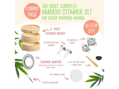 Set in Legno a Gas per Momo e Salsicce Cestello per Cottura a Vapore in Bambù