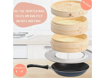 Set in Legno a Gas per Momo e Salsicce Cestello per Cottura a Vapore in Bambù