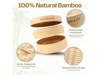 Griglia Larga per Uova e Wok in Legno Cestello per Cottura a Vapore in Bambù